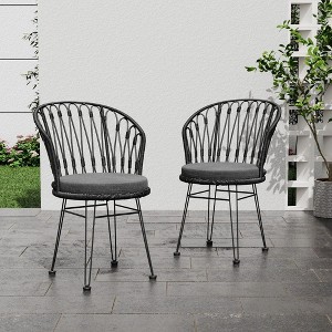 CAVINAS Outdoor Dining Chairs Set of 2 with Cushions, Boho Industrial PE Rattan Patio Chairs with Hairpin Legs,All-Weather Patio Seating,Gray - 1 of 4