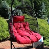 Sunnydaze Outdoor Resin Wicker Patio Julia Hanging Basket Egg Chair Swing with Cushions and Headrest - Red - 2pc - 4 of 4
