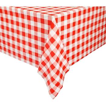 Blue Panda 3-Pack Red and White Checked Plaid Plastic Tablecloths Gingham Disposable Table Covers, 54x108"