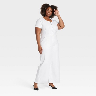 Women's Short Sleeve Button-Front Jumpsuit - Ava & Viv™
