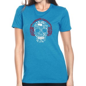 LA Pop Art Women's Premium Blend Word Art T-shirt - Music Notes Skull - 1 of 4