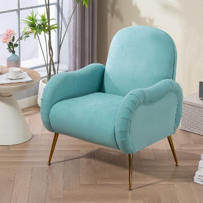 CAVINAS Modern Upholstered Accent Chair With Tufted Back and Gold Metal Legs, Stylish Fabric Armchair for Living Room, Bedroom or Office