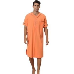 Lars Amadeus Men's Short Sleeves Henley Neck Comfy Sleeping Nightshirts - 1 of 4