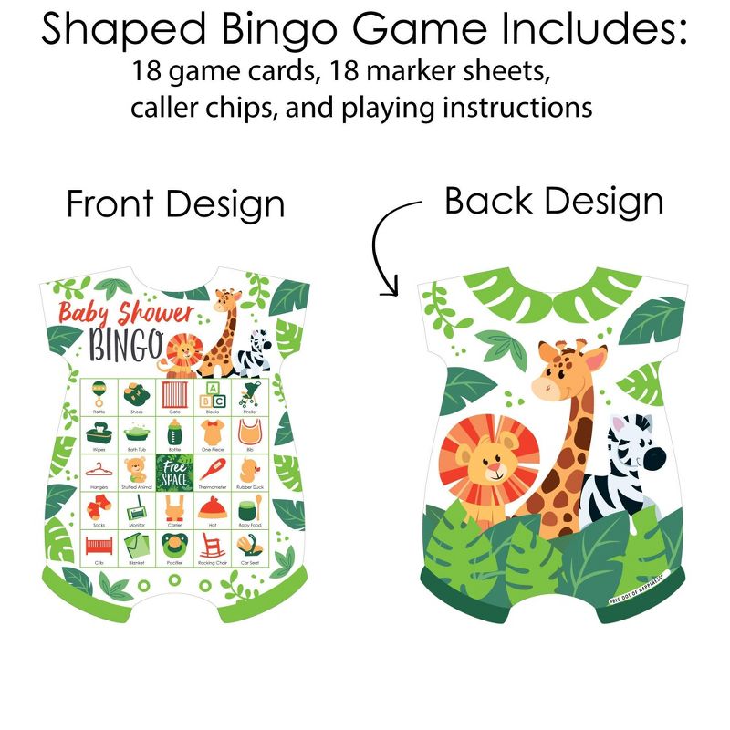 Big Dot of Happiness Jungle Party Animals - Picture Bingo Cards and Markers - Safari Zoo Animal Baby Shower Shaped Bingo Game - Set of 18, 3 of 6