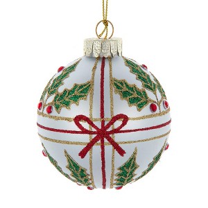 Kurt Adler 80MM Glass Holly and Bow Ball 6-Piece Ornament Set - 1 of 4