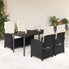 vidaXL 5 Piece Patio Dining Set with Reclining Chairs, Cushions, Black Poly Rattan, Tempered Glass Tabletop, Outdoor Garden Furniture - 2 of 4