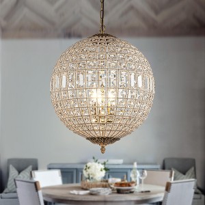 ALOADECOR 3-Light 18'' Handcrafted Antique Gold Crystal Globe Chandelier Vintage French Pendant Lighting with K9 Crystal Beads - 1 of 4