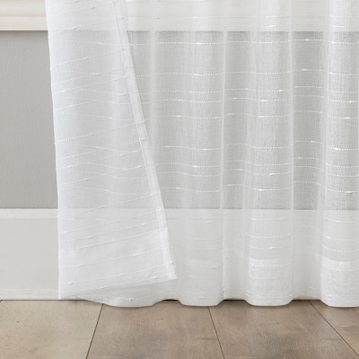 White Polyester Light-Filtering Rope Tab Top Curtain Panel, 50" x 84"
