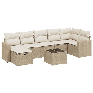 vidaXL 8 Piece Patio Sofa Set with Cushions Beige and Cream Poly Rattan - Without Storage - 8 Items - 1 of 4