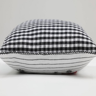 18"x18" White and Black Embroidered Christmas Throw Pillow