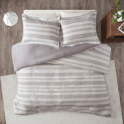 3pc Twin/Twin XL Mason Stripe Print Knit Duvet Cover Set Gray