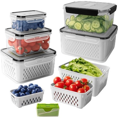 5-Piece Leakproof Fruit Containers for Fridge with Removable Colander, Dishwasher & Microwave Safe