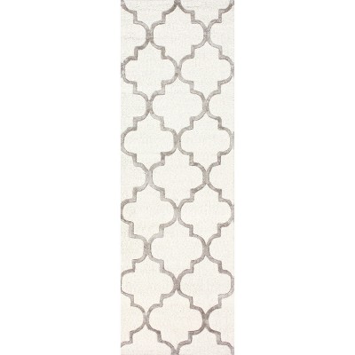 Nuloom Park Avenue Geometric 2x8 Wool Runner Rug for Living Room Bedroom Dining Room Entryway Hallway Kitchen, Ivory/Off White