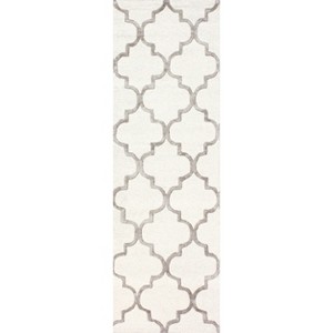 Nuloom Park Avenue Geometric 2x8 Wool Runner Rug for Living Room Bedroom Dining Room Entryway Hallway Kitchen, Ivory/Off White - 1 of 4