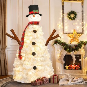 Angel Sar 4ft Snowman Shaped Christmas Tree, Pre-lit with 100 Warm White LED Lights, 380 PVC Branch Tips for Indoor Outdoor - 1 of 4