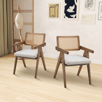 HDZNVF Set of 2 Wooden Frame Upholstered Dining Chairs, Mid Century Kitchen Chairs, Oak