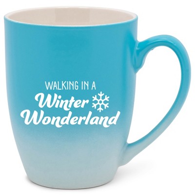 Elanze Designs Walking In A Winter Wonderland Two Toned Ombre Matte Teal and White 12 ounce Ceramic Stoneware Coffee Cup Mug