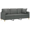 vidaXL 3-Seater Fabric Sofa with Throw Pillows - Modern Design Lounger for Living Room and Lounge Area in Dark Gray - 2 of 4