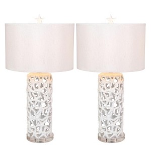 HomeRoots Set of Two 30" White Coastal Starfish Table Lamps With White Drum Shades - 1 of 4