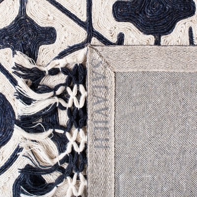 Ivory and Navy Hand-Tufted Wool Geometric Area Rug 6' x 9'