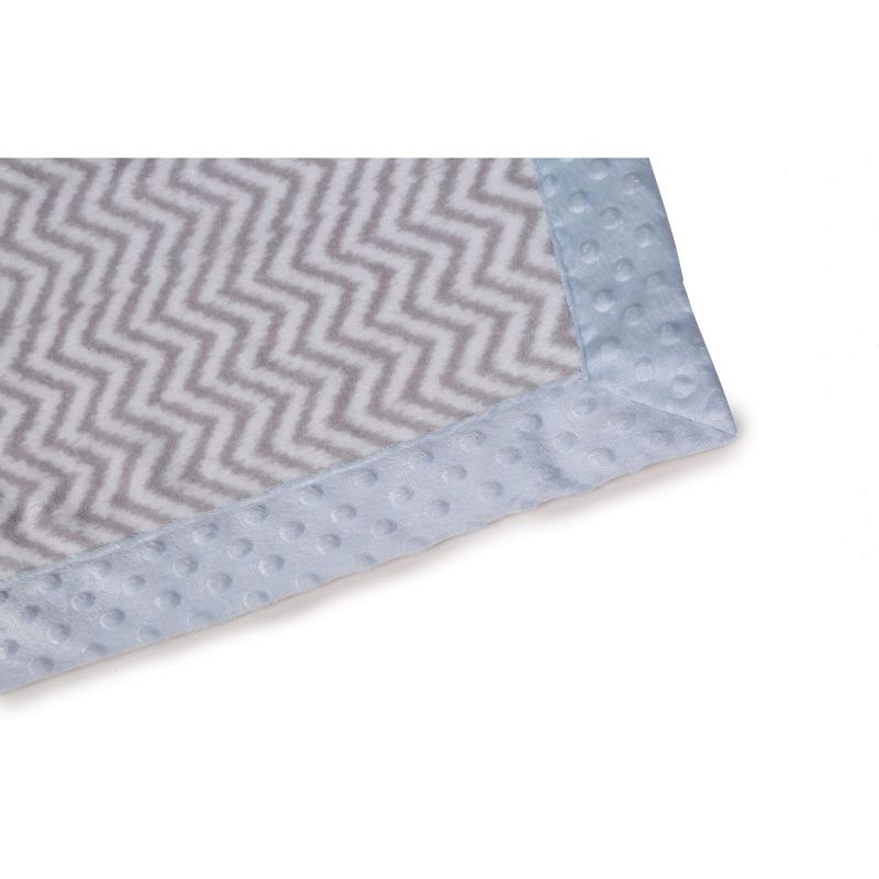 Bacati - Grey Chevron with Solid Border Blanket (Grey Chevron/Baby Blue Border), 4 of 5