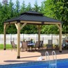Aoodor 10 x 12 ft Wooden Frame Gazebo with 2-Tier Galvanized Metal Hardtop Roof, Outdoor Patio Gazebo with Charging Socket - 3 of 4