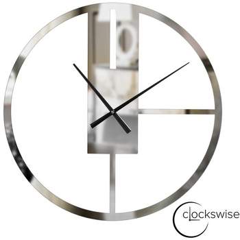 Clockswise Modern Round Big Wall Clock with Mirror Face, Decorative Silver Metal 22.75” oversized timepiece, Hanging Supplies Included