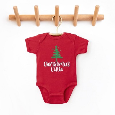Image of The Juniper Shop Christmas Cutie Tree Glitter Baby Bodysuit - Newborn - Red