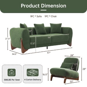 Modern Boucle Fabric Sofa Set - 2 Sofas and 1 chair with Sleek Wooden Legs for Living Room or Home Office - Morden Fort - 1 of 4