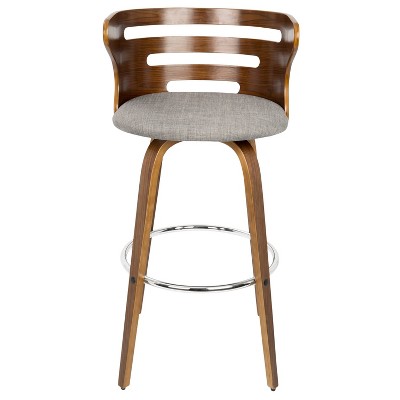 Cosini Walnut Wood and Gray Swivel Barstools with Chrome Footrest, Set of 2
