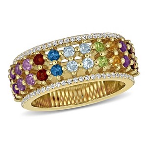 EVERLY JEWELRY | Yellow Plated Sterling Silver 1.75 CT TGW Amethyst Blue Topaz Citrine Created White Sapphire Garnet Peridot Rhodolite Fashion Ring - 1 of 4