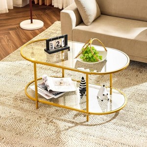 VINGLI Glass Coffee Table, 30" Round Coffee Tables with 2-Tier, for Living Room,Black - 1 of 4