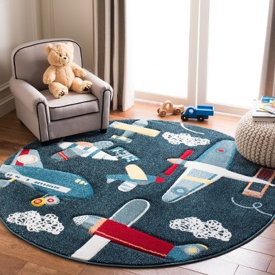 Ivory Whimsy Carousel Kids 5'3" Round Synthetic Area Rug