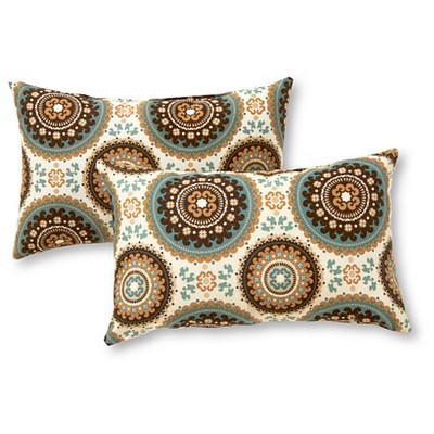  Set of 2 Spray Medallion Outdoor Rectangle Throw Pillows - Kensington Garden 