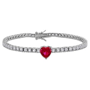 EVERLY JEWELRY | Sterling Silver 8 2/5 CT TGW Created Ruby Created White Sapphire Bracelet, 7-inch - 1 of 4