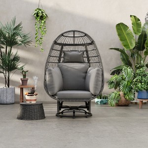 Outdoor Swivel Chair with Cushions, Rattan Egg Patio Chair with Rocking Function 4M - ModernLuxe - 1 of 4