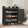 Rattan Shoe Cabinet, Boho Wooden Shoe Storage Organizer with Adjustable Shelves for Entryway Hallway Living Room Closet - 2 of 4