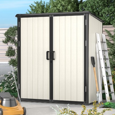 Aoxun 5x3 FT Outdoor Resin Storage Shed with Floor & Lockable Door – Plastic Shed for Bike, Tools, Trash Bin, Lawn & Garden – Beige