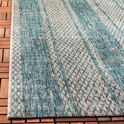 Courtyard Light Grey & Teal Synthetic Easy-Care Area Rug - 2'3" x 8'