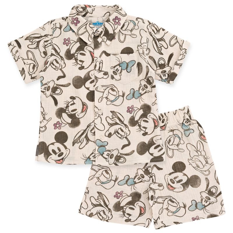 Disney Mickey Mouse Baby Cotton Gauze Button Down Dress Shirt and Shorts Outfit Set Newborn to Infant, 1 of 8