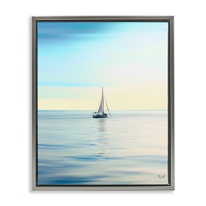 Stupell Industries Blue Sunlit Sailboat Black Framed Floater Canvas Wall Art - 1 of 4
