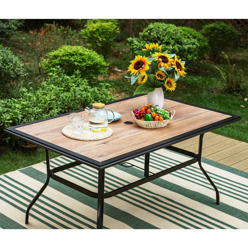 Outdoor Rectangle Dining Table with Steel Frame &#38; 1.57&#34; Umbrella Hole - Captiva Designs, 2 of 8