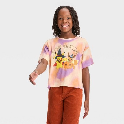 Girls&#39; Pokemon Pikachu Eevee Trick or Treat Halloween Short Sleeve Graphic T-Shirt - Purple/Orange M