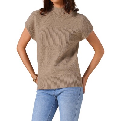 INSPIRE CHIC Women's Sleeveless Mock Neck Knitted Pullover Sweater Tops