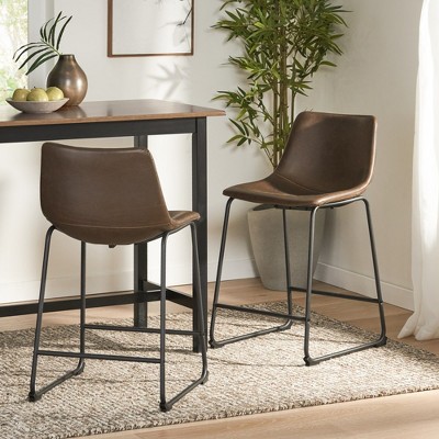 LOVMOR Vintage Style  Armless Industrial Faux Leather Counter Stool (Set of 2)