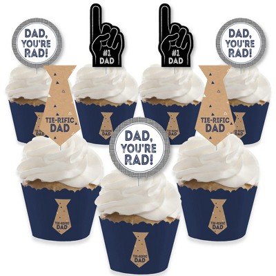 Big Dot of Happiness My Dad is Rad - Cupcake Decoration - Father's Day Party Cupcake Wrappers and Treat Picks Kit - Set of 24