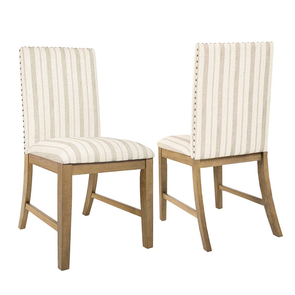 HomePop Set of 2 Upholstered Wood Apron Dining Chairs Taupe Striped: Polyester, Plywood Frame, 300 lbs Capacity