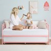 Garvee Twin Daybed with Trundle Bed,Metal Twin Day Bed Twin Size with Steel Slat Support, Sofa Bed for Living Room and Guest Room , Pink - 2 of 4