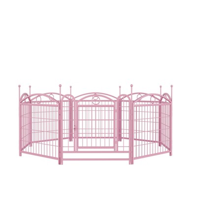 VisioGear Pet Doors, Gates and Pens, 24-inch 8 Panels Pet Dog Fence with Doors, Foldable Pet Pen for Pet Exercise, Pink, 48.4"*48.4"*24.2"