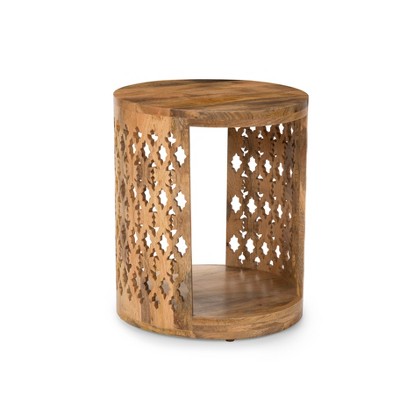 Brinley Round End Table Natural - Steve Silver Co.: Scandinavian Style Side Table, Mango Wood, Stained Finish